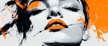Fascinerend portret in oranje en zwart van Poster Art Shop