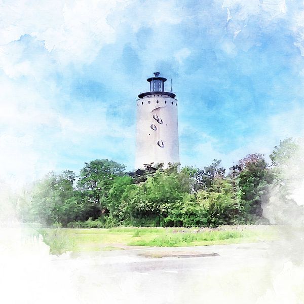 Watercolour image of the water tower in Oostburg, Zeeuws-Vlaanderen by Danny de Klerk