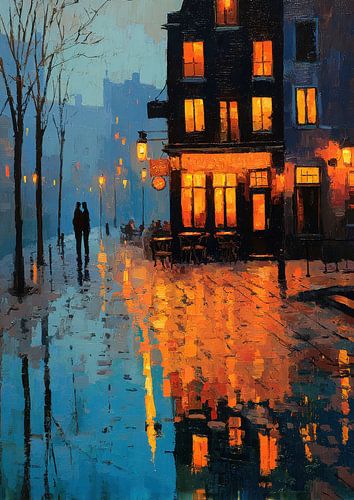 Romantische avondstraat in Parijs