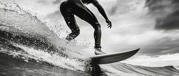 Surfer in de golf bij zonsondergang van Poster Art Shop