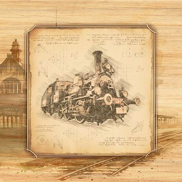 Atle stoomlocomotief. Vintage schetskunst. van SergeivoArt