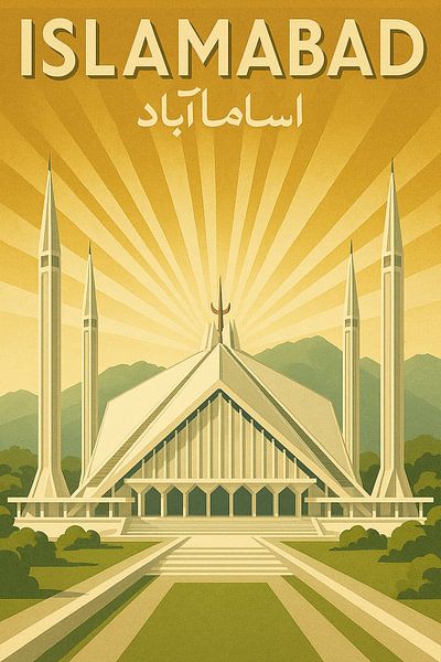 Islamabad Faisal Moschee Kunstdruck - Moderne Architektur &amp; Margalla Hills von Travel Shop