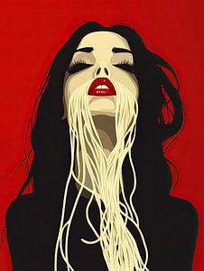 Mädchen mit Nudel-Spaghetti-Schnurrbart