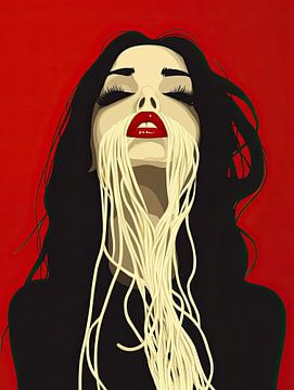 girl with pasta spaghetti moustache by Franka Poulain