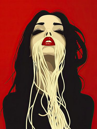 meisje met pasta spaghetti snor