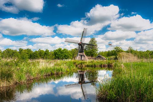 Dutch clouds with windmill in nature park: the Weerribben