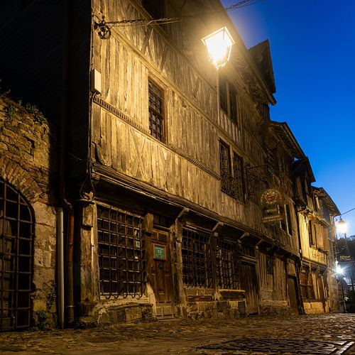 Nachtelijk Honfleur, Middeleeuwse huizen, Frankrijk