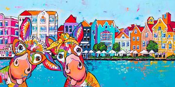 Ânes joyeux à Willemstad, Curaçao sur Happy Paintings