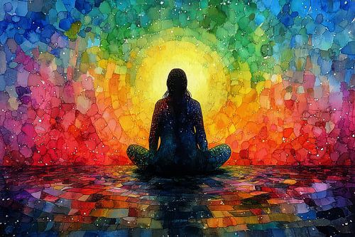 schilderachtige japanse kunst mediterende vrouw