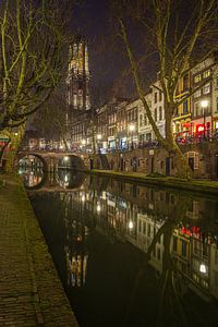 Tour du Dom, Oudegracht et Gaardbrug à Utrecht le soir