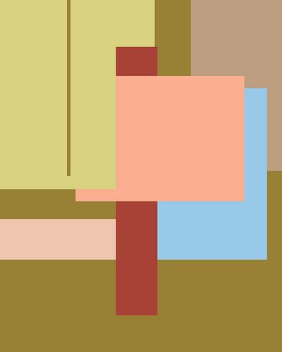 Geometrische retro kleurenblokken in groen, geel, roze, warm bruin, blauw