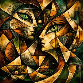 Kubistische Katzen- und Menschengesichter von Linda de Klein