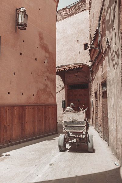 Marrakech street photography - Man with cart in Ben Youssef district by By Luna
