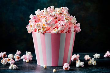 Colourful popcorn bucket on a dark background by Poster Art Shop