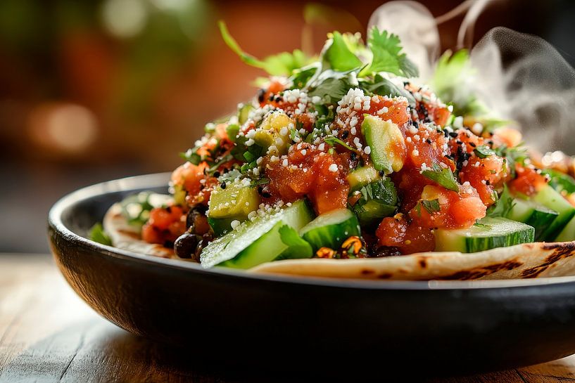 Bunte Gemüsemischung mit Dampf und Gewürzen von Poster Art Shop