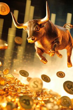 Gouden stier met munten van Poster Art Shop