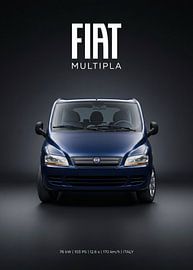 Vue de face d'une Fiat Multipla bleu foncé sur fond sombre sur Cross