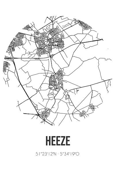 Heeze (Noord-Brabant) | Map | Black and white by Prints of Place