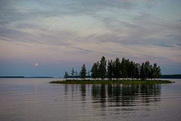 Moon and island reflection