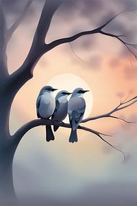 Peinture d'une famille d'oiseaux