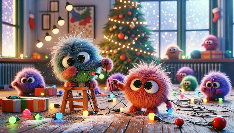 Monster vrienden vrolijk versieren voor Kerstmis van artefacti