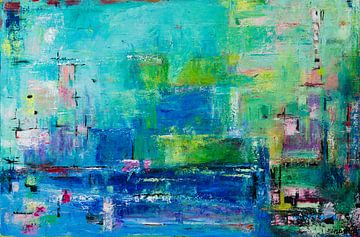 Peinture bleu vert abstraite sur Anja Namink - Peintures