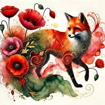 Vurig Verhaal – Vos en Klaprozen Kunst van Manuela Dekkers