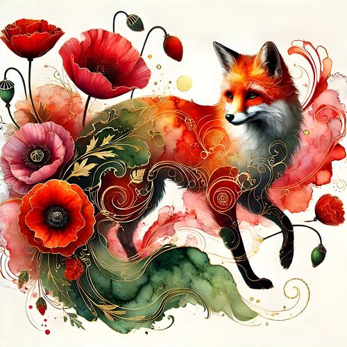 Fiery Story - Fox and Poppy Art
