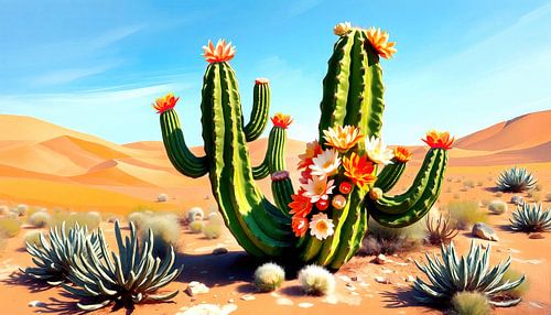 Cactus als symbool van hoop - een gloed van kleur in het hart van de woestijn - overlevingskunst in expressieve vorm