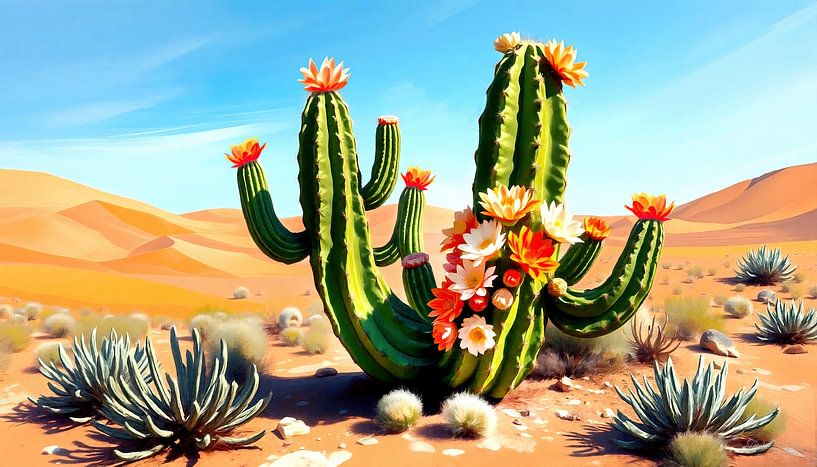 Cactus als symbool van hoop - een gloed van kleur in het hart van de woestijn - overlevingskunst in expressieve vorm van AidasignArt