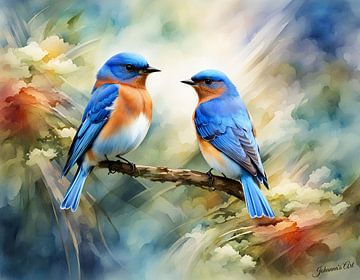 Prachtige vogels van de wereld - Oostelijke blauwe vogel1 van Johannas Art Creations