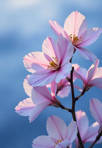 Roze bloemen tegen blauwe achtergrond