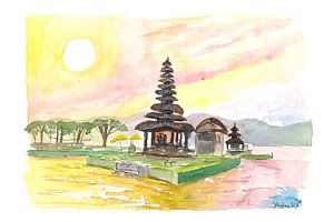 Bali Fascinerend Pura Bratan Tempel met zon over het meer van Markus Bleichner