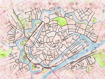 Kaart van Middelburg centrum in de stijl 'Soothing Spring' van Maporia