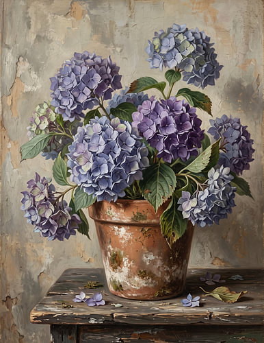 Blau-violette Hortensie – Blumen-Ölgemälde