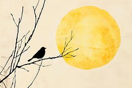 Bird on branch in front of the full sun by Poster Art Shop