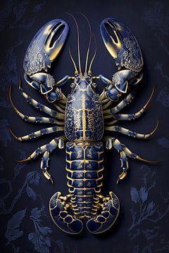 Lobster Luxe - Homard chic en bleu foncé avec style bleu de Delft doré sur Marianne Ottemann - OTTI