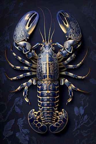 Lobster Luxe - Chique kreeft in donkerblauw met goud Delfts Blauw stijl van Marianne Ottemann - OTTI