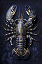Lobster Luxe - Chic lobster in dark blue with gold Delft Blue style by Marianne Ottemann - OTTI thumbnail