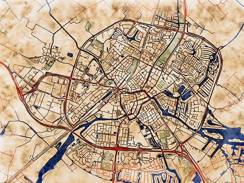 Kaart van Sneek in de stijl 'Serene Summer'