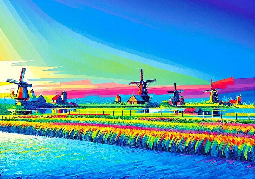 Holländische Windmühlen 3 (moderne Kunst) von Hans Levendig (lev&dig fotografie)