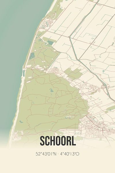 Alte Karte von Schoorl (Nordholland) von Ortsdrucke