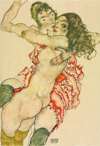 Zwei sich umarmende Frauen, Egon Schiele von Meesterlijcke Meesters