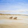 Duin en strand landschap aquarel met twee ruiters op het strand van Texel - aquarel op papier van Galerie Ringoot