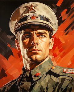 Sowjetischer Militärmann in Uniform -Kunst 60er -Plakat, Vintage Retro -Stil