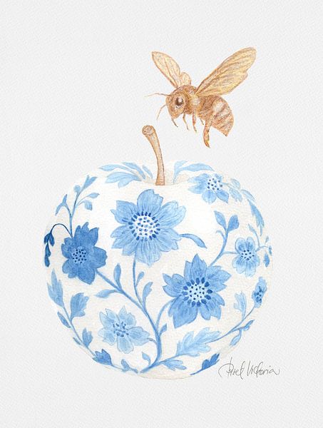 Porzellan Apfel &amp; Goldene Biene von Piret Victoria Ribas Art & Photography