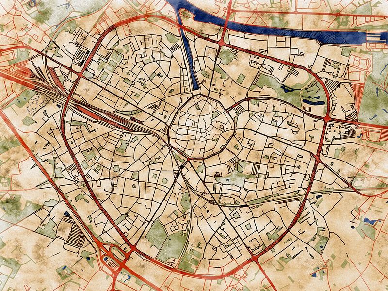 Carte de Hasselt avec le style 'Serene Summer' par Maporia