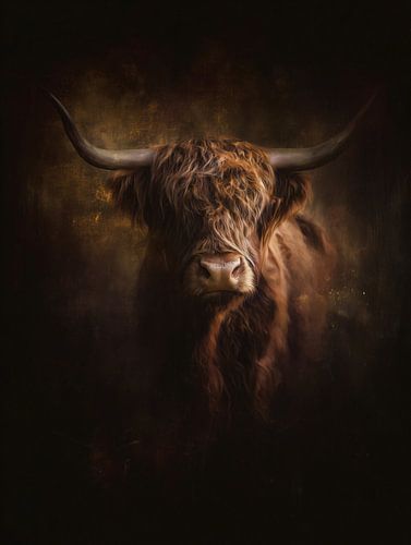 Schotse Hooglander in donker licht | Fine art Dierenportret