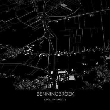 Zwart-witte landkaart van Benningbroek, Noord-Holland. van Rezona