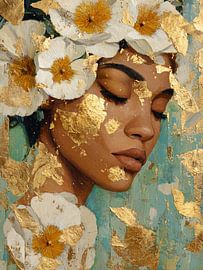 Woman with White Flowers and Gold – Luxury Modern Wall Art by SPEQ ART
